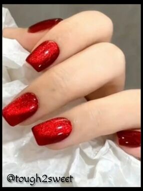 🆕$6 OR 2 FOR $10~BLOOD RED CAT'S EYE 24 DESIGNER PRESS ON NAILS